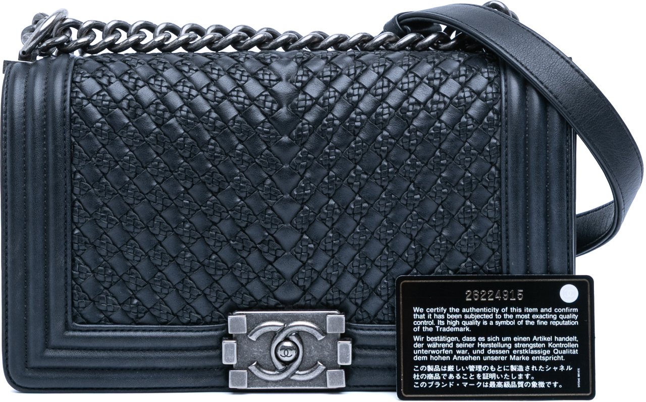 Chanel Old Medium Braided Calfskin Boy Flap Blauw