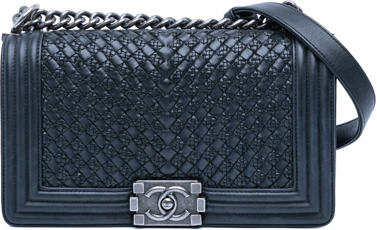 Chanel Old Medium Braided Calfskin Boy Flap Blauw