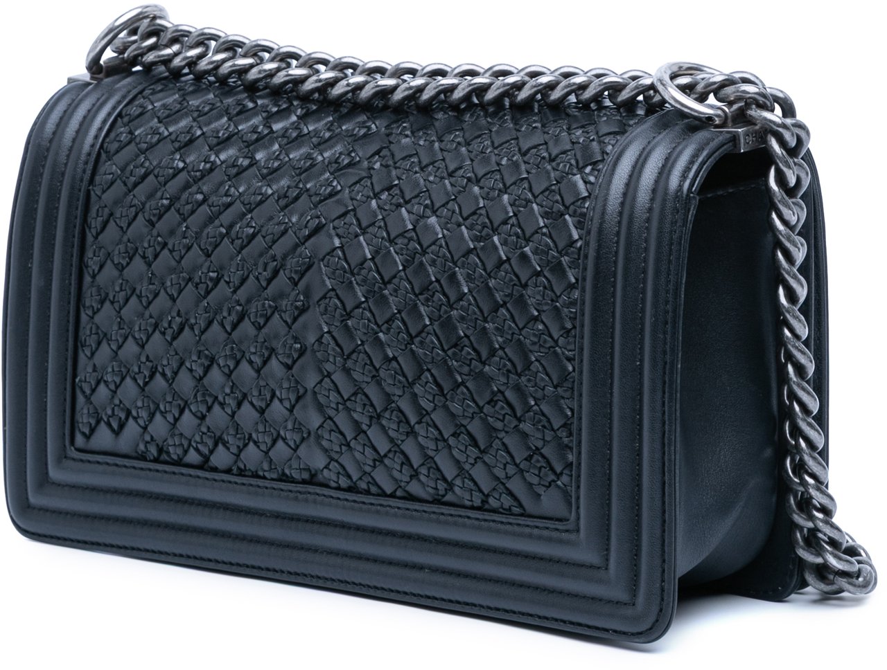 Chanel Old Medium Braided Calfskin Boy Flap Blauw