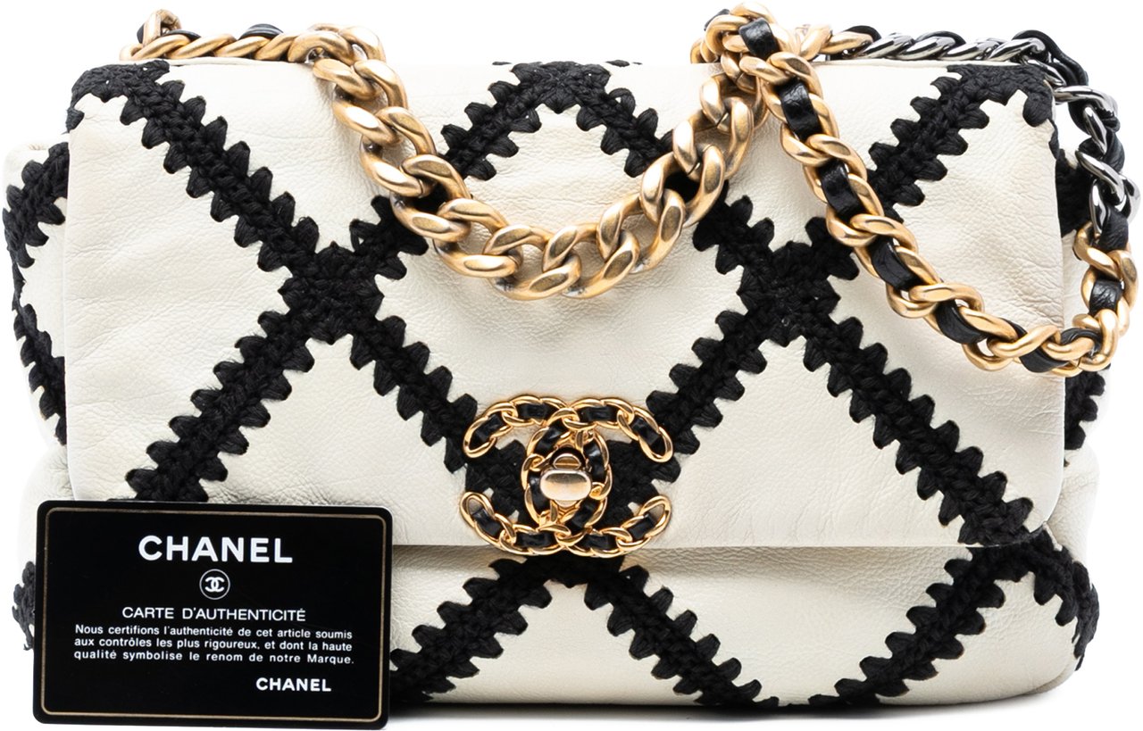 Chanel Medium Crochet Calfskin 19 Flap Wit