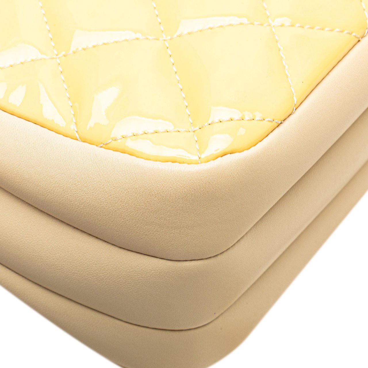 Chanel Quilted Patent Chain Double Zip Crossbody Geel