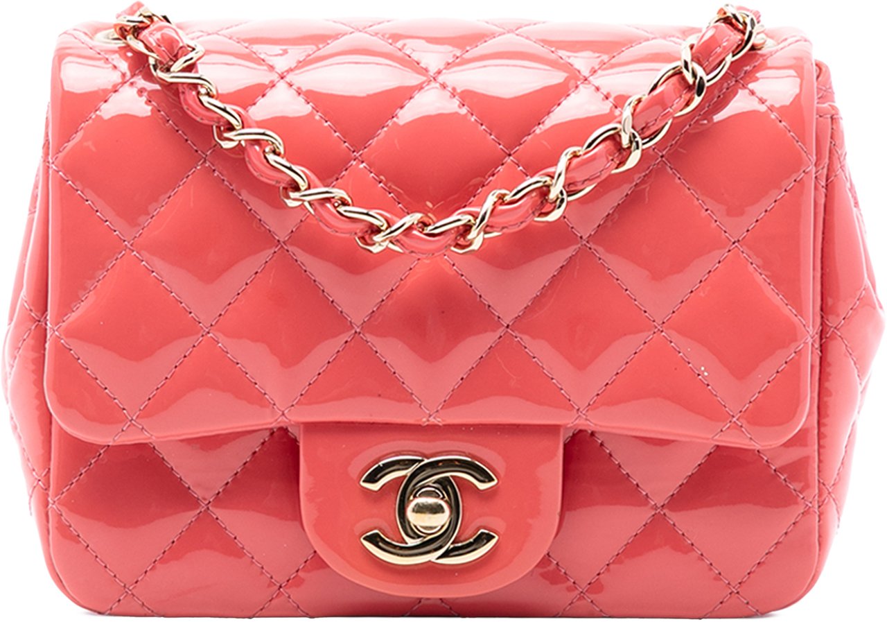 Chanel Mini Square Classic Patent Single Flap Roze