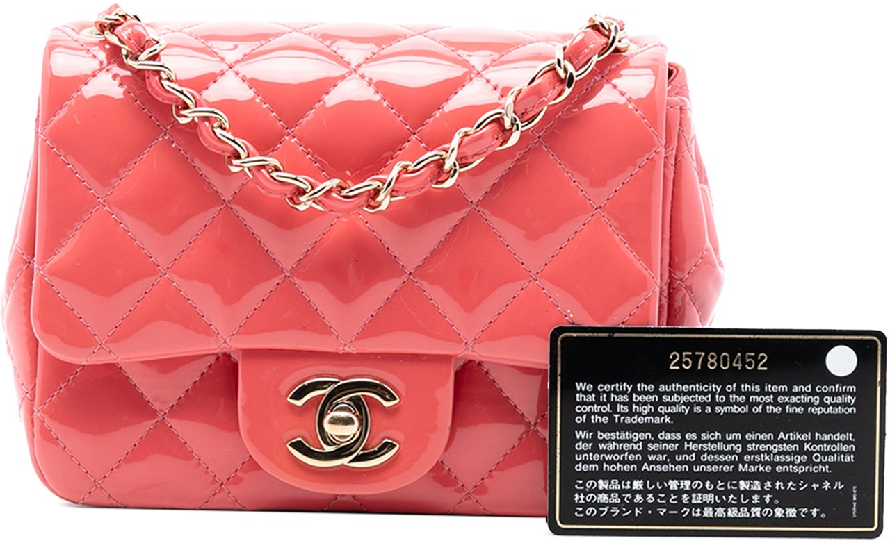 Chanel Mini Square Classic Patent Single Flap Roze