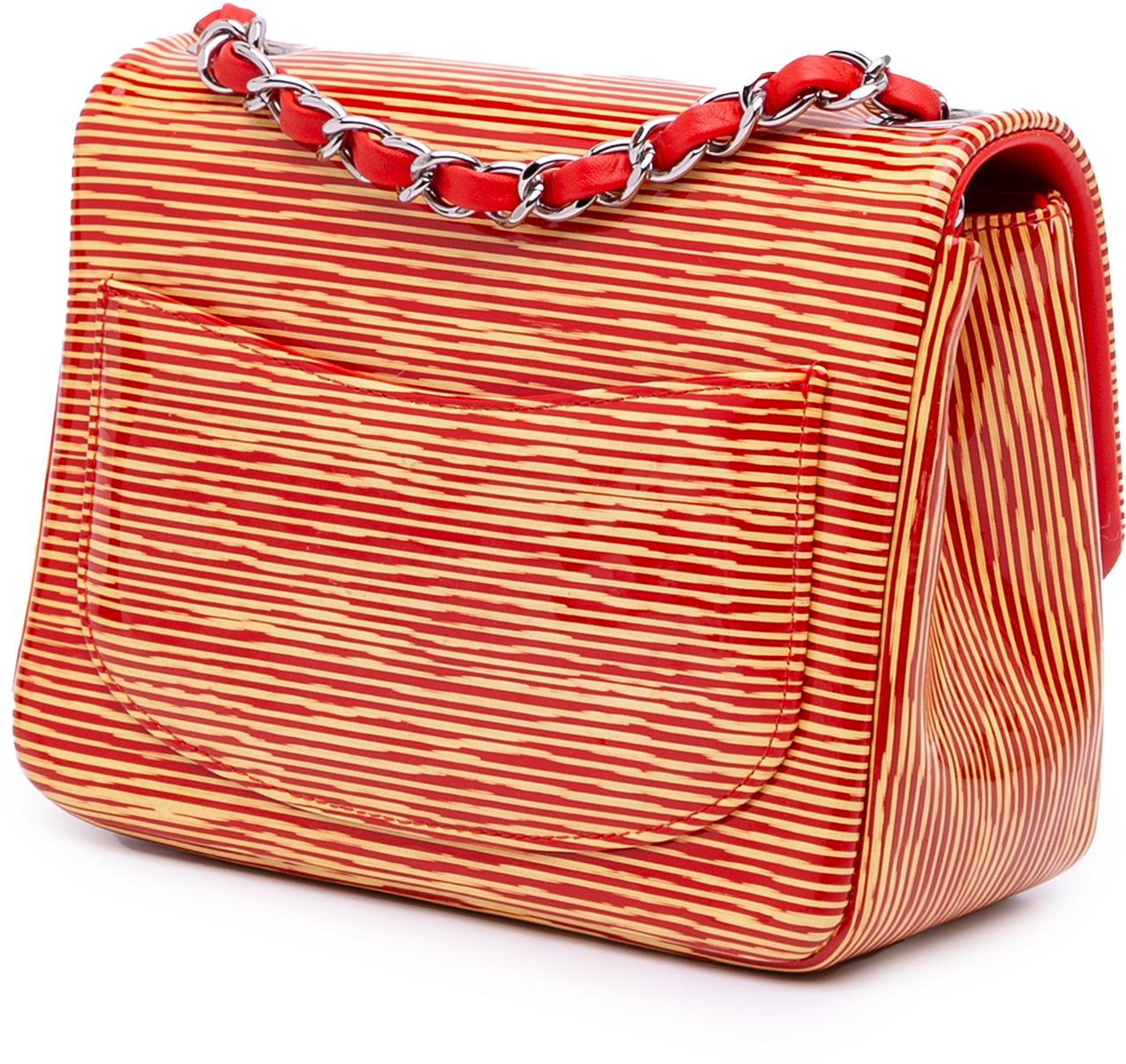 Chanel Mini Square Classic Patent Striped Single Flap Oranje