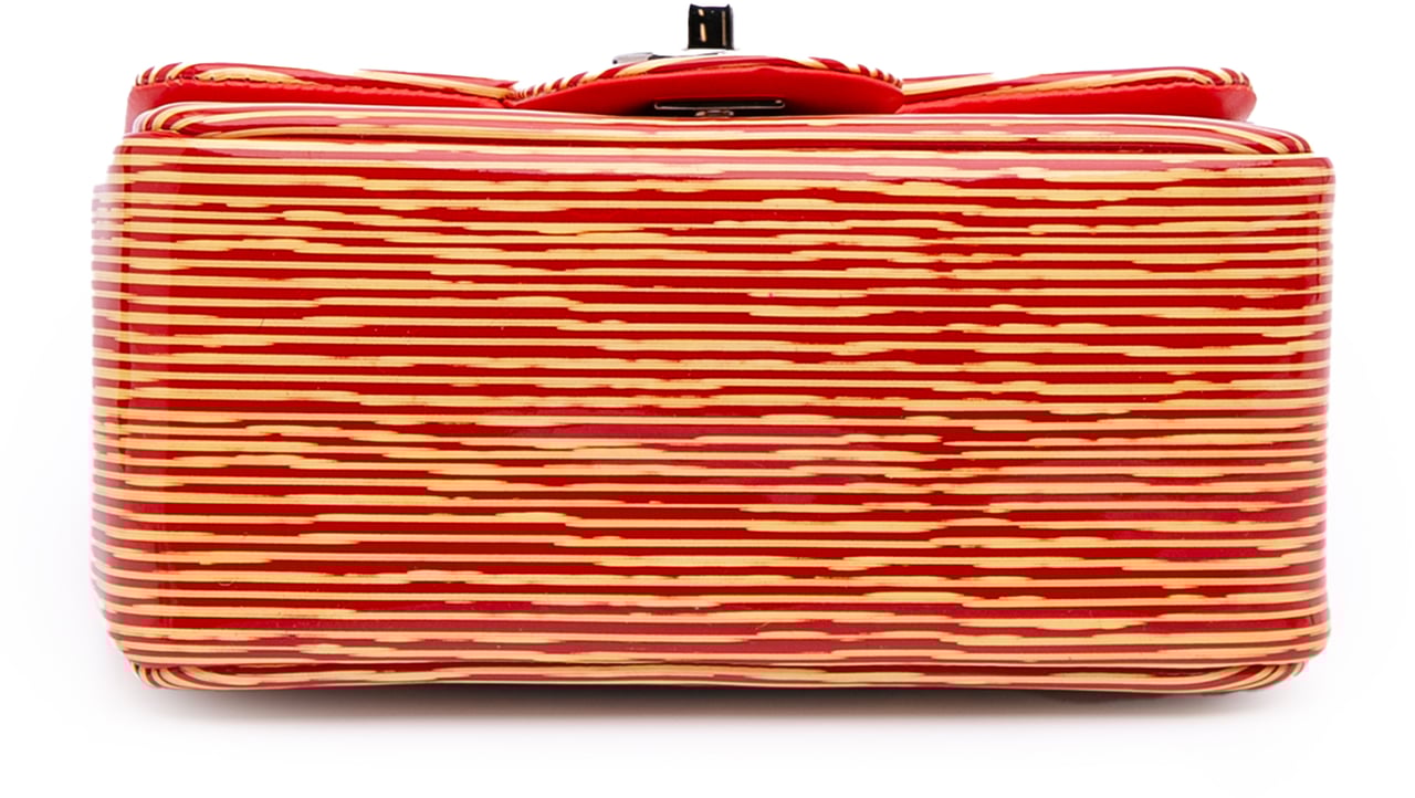 Chanel Mini Square Classic Patent Striped Single Flap Oranje