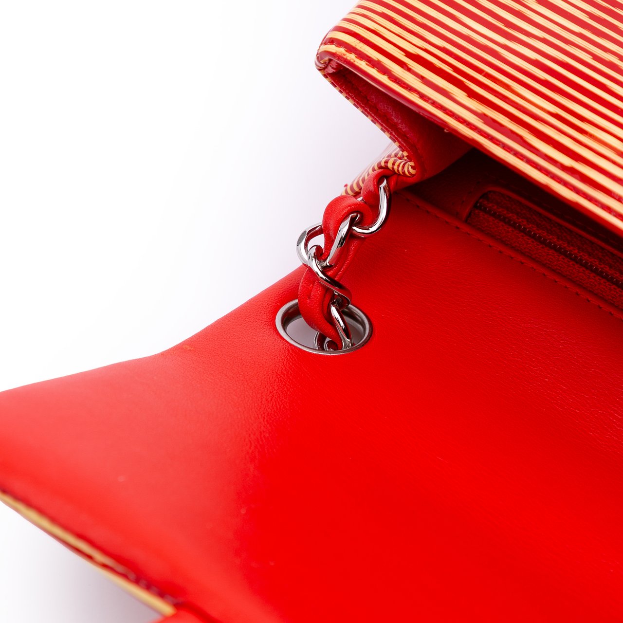 Chanel Mini Square Classic Patent Striped Single Flap Oranje