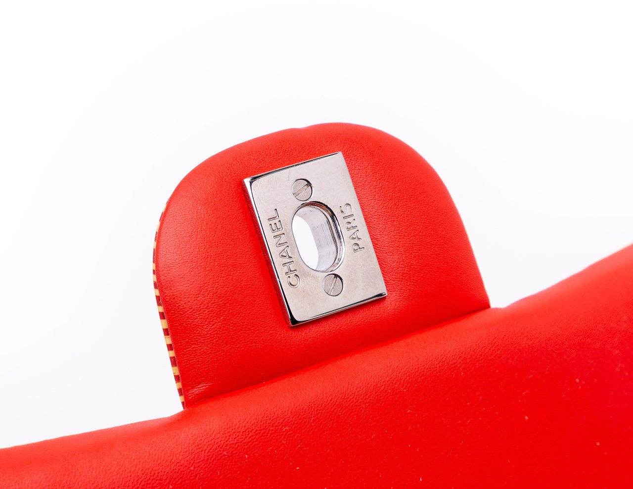 Chanel Mini Square Classic Patent Striped Single Flap Oranje