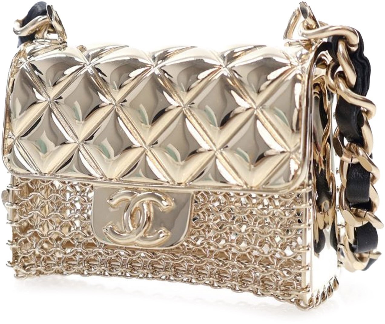 Chanel Gold Plated Lambskin Micro Flap Bag Pendant Necklace Goud