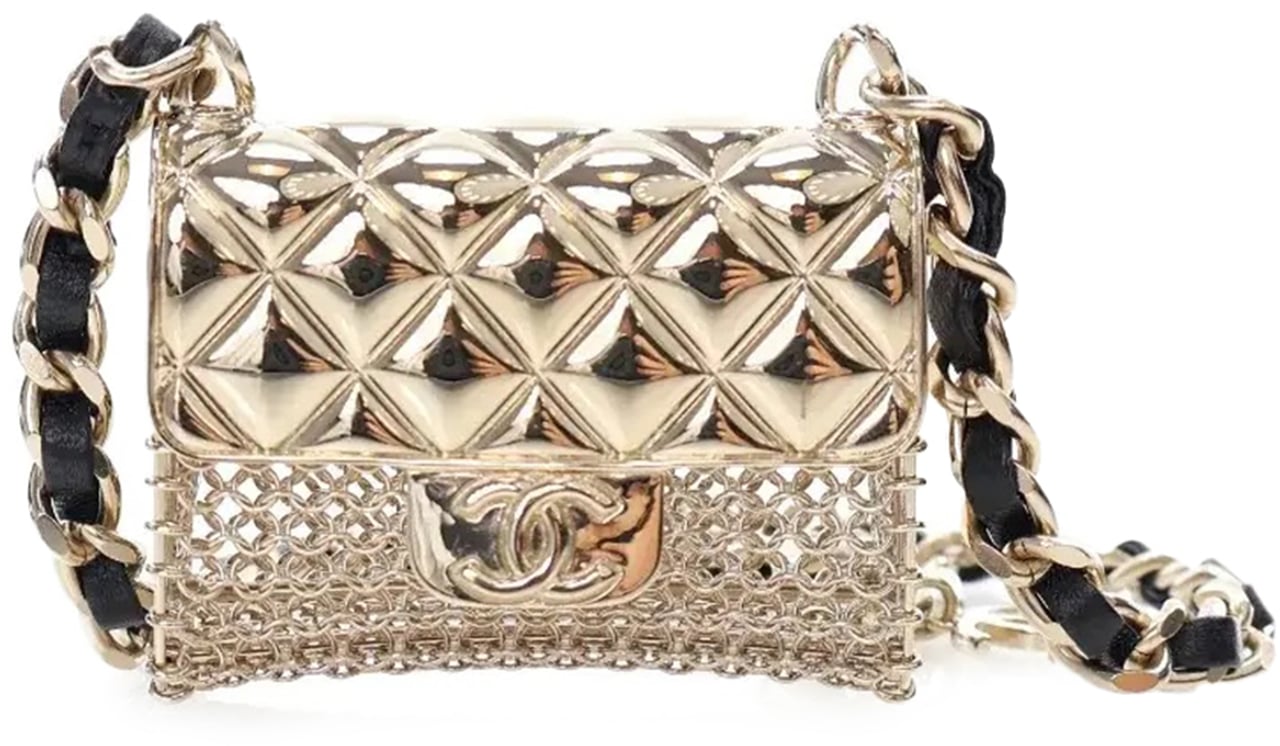 Chanel Gold Plated Lambskin Micro Flap Bag Pendant Necklace Goud