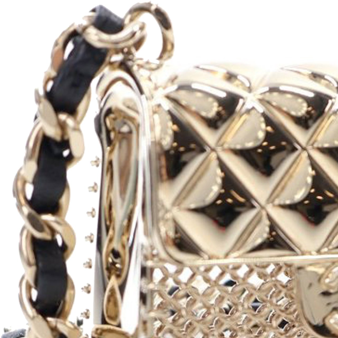 Chanel Gold Plated Lambskin Micro Flap Bag Pendant Necklace Goud