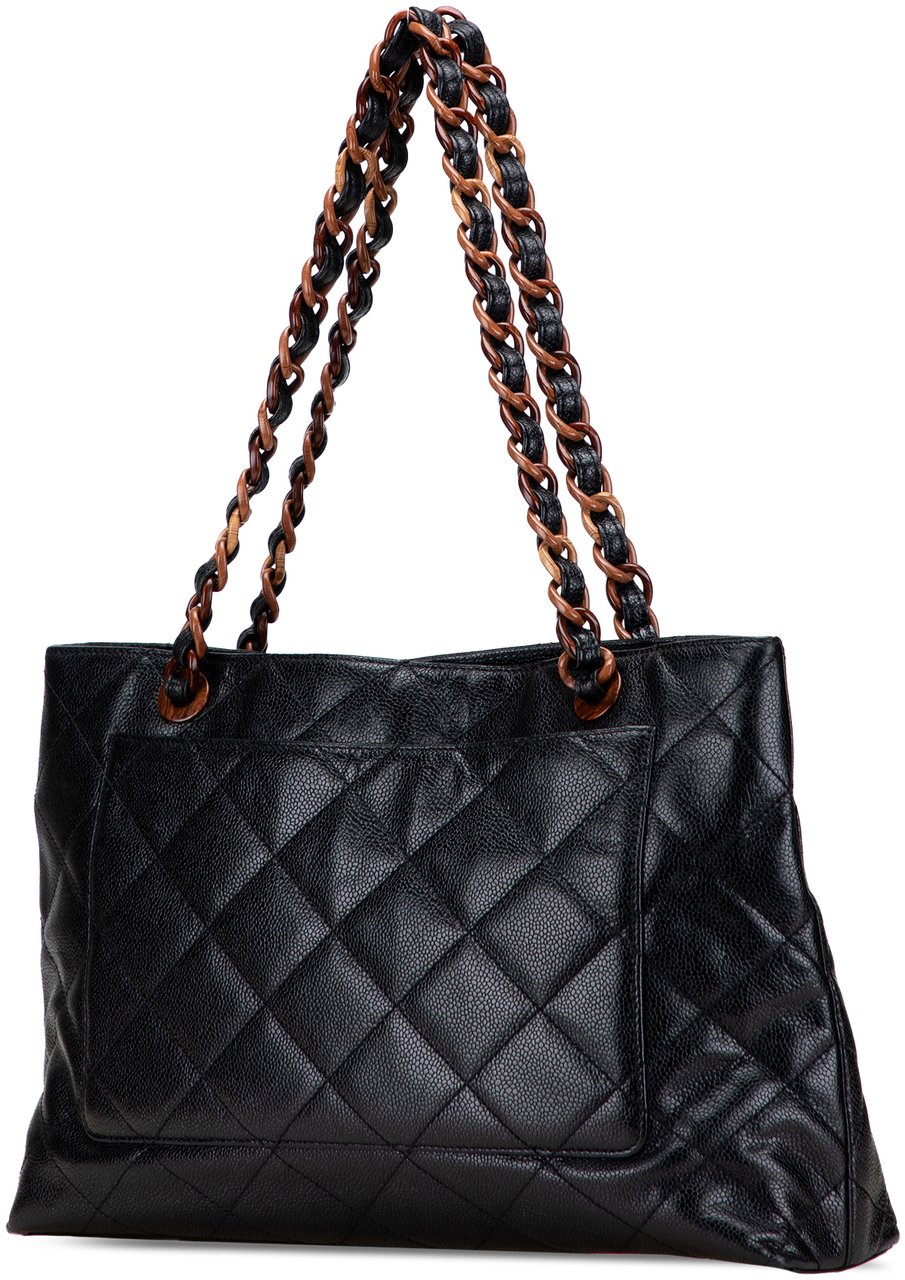 Chanel CC Quilted Caviar Tortoise Chain Tote Zwart
