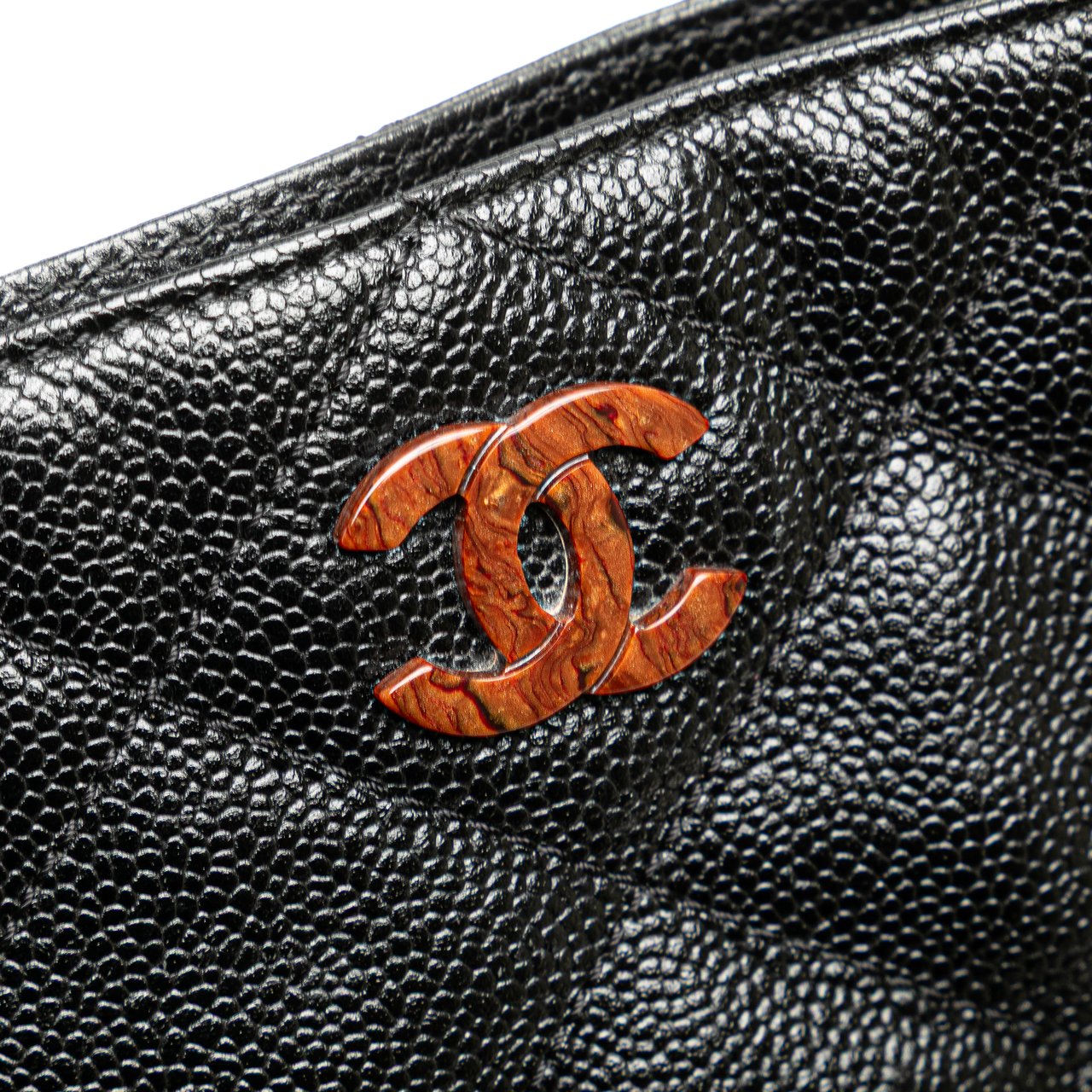 Chanel CC Quilted Caviar Tortoise Chain Tote Zwart