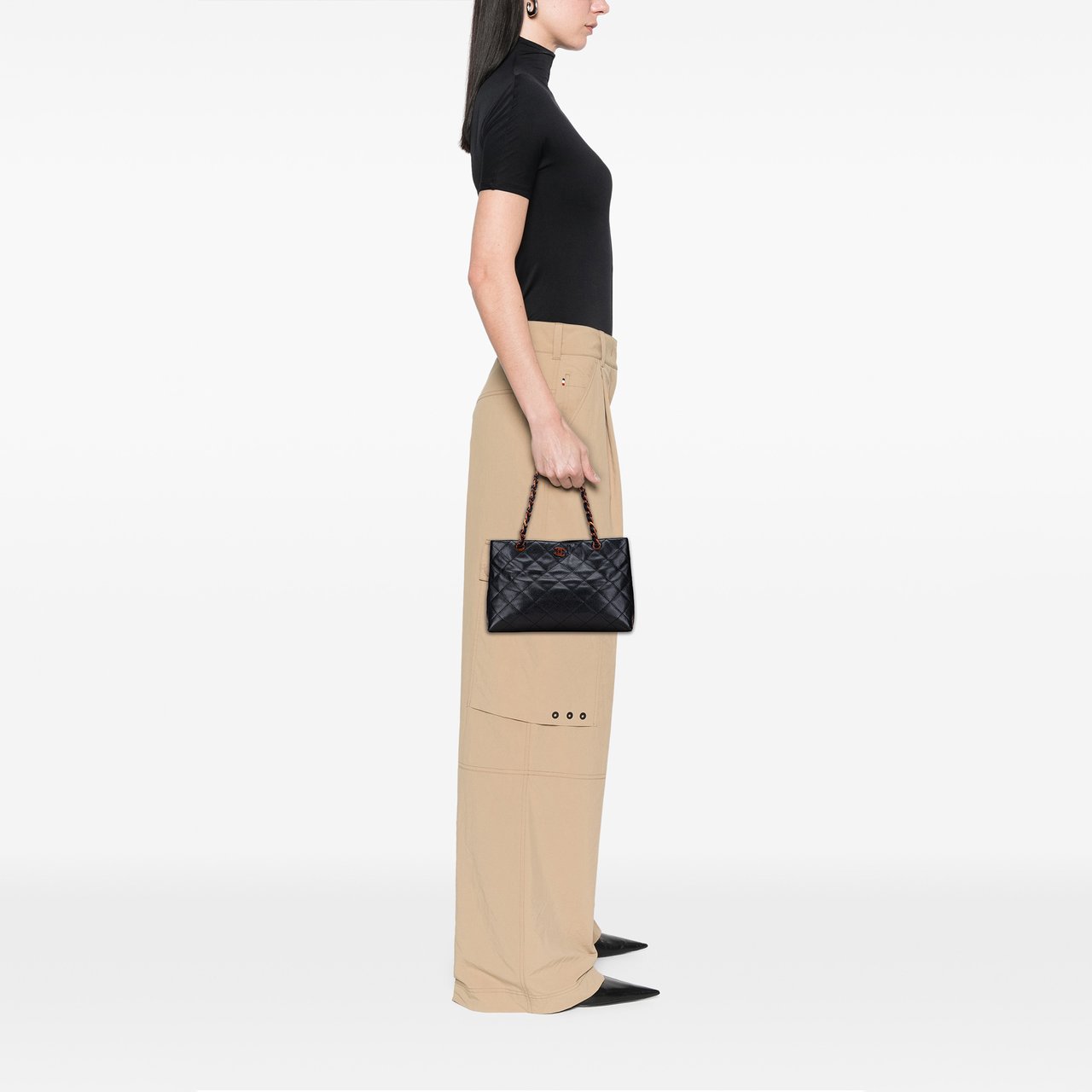 Chanel CC Quilted Caviar Tortoise Chain Tote Zwart