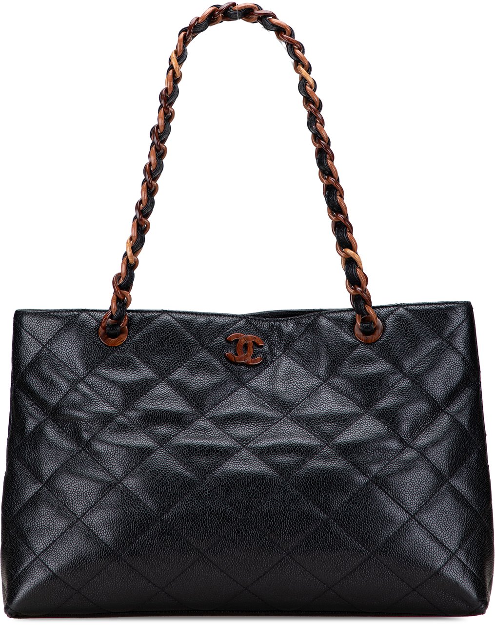 Chanel CC Quilted Caviar Tortoise Chain Tote Zwart