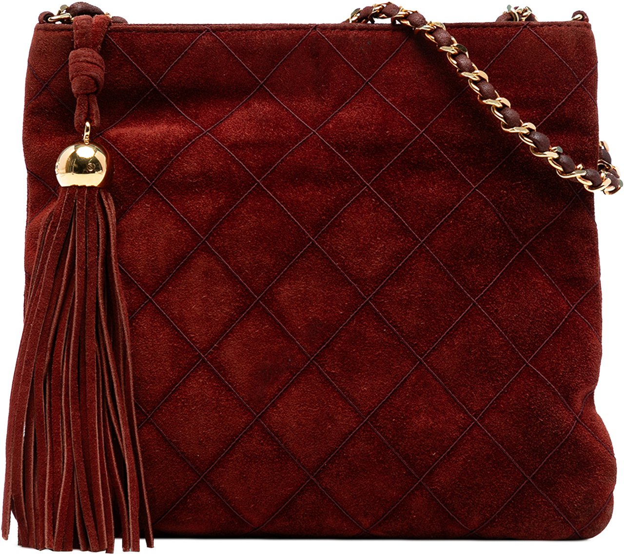 Chanel CC Quilted Suede Tassel Crossbody Rood