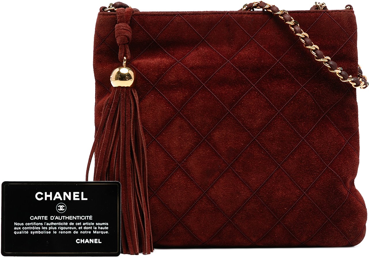 Chanel CC Quilted Suede Tassel Crossbody Rood