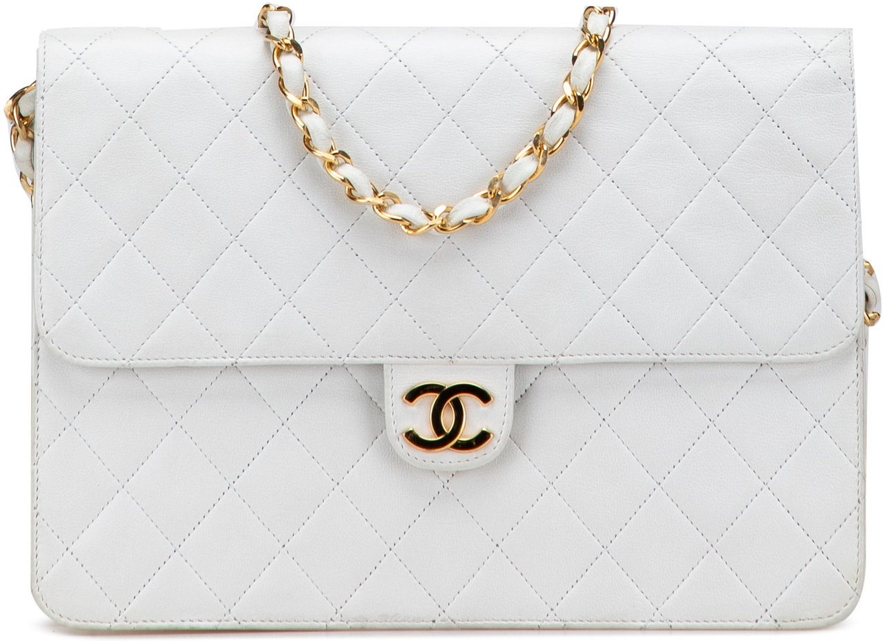 Chanel CC Quilted Lambskin Single Flap Wit