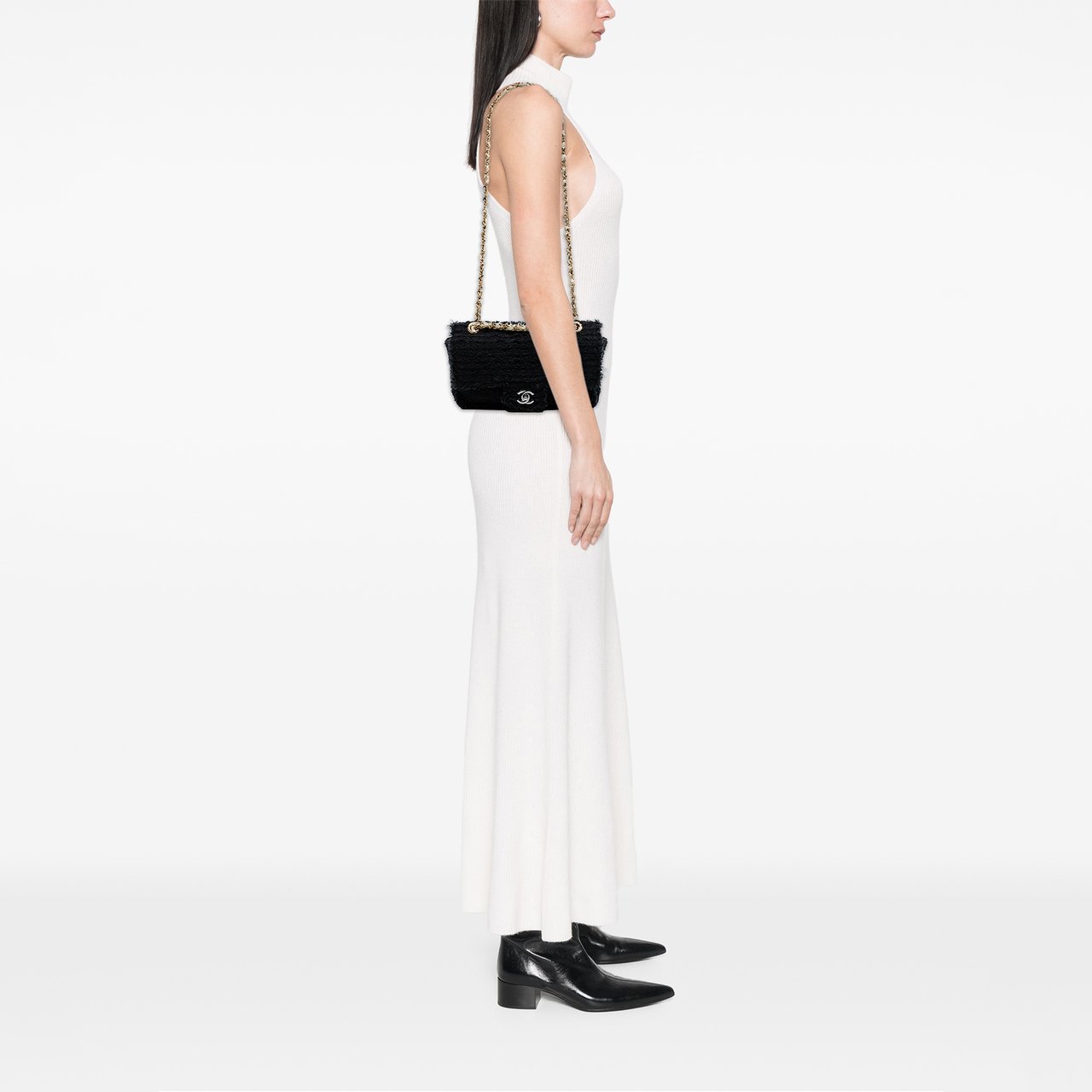 Chanel Medium Classic Tweed Single Flap Zwart