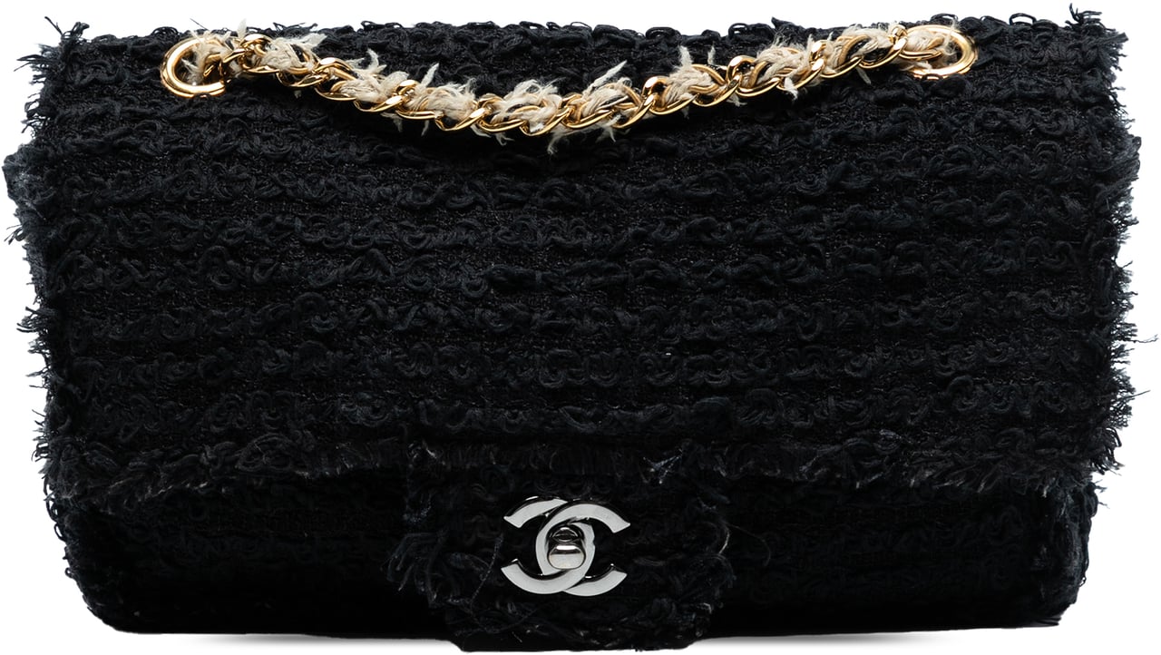 Chanel Medium Classic Tweed Single Flap Zwart
