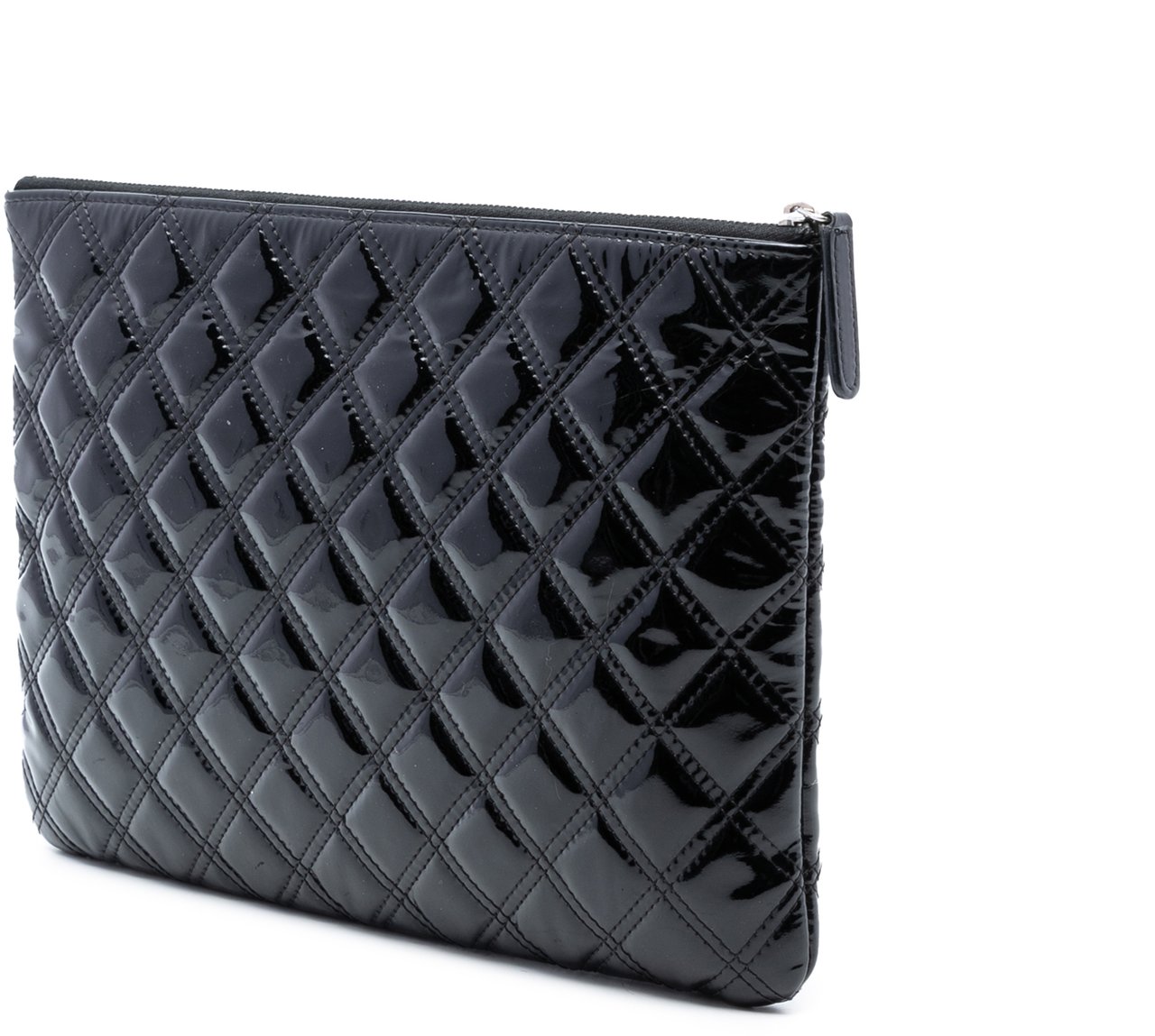 Chanel Medium Quilted Patent Double Stitch O Case Clutch Zwart