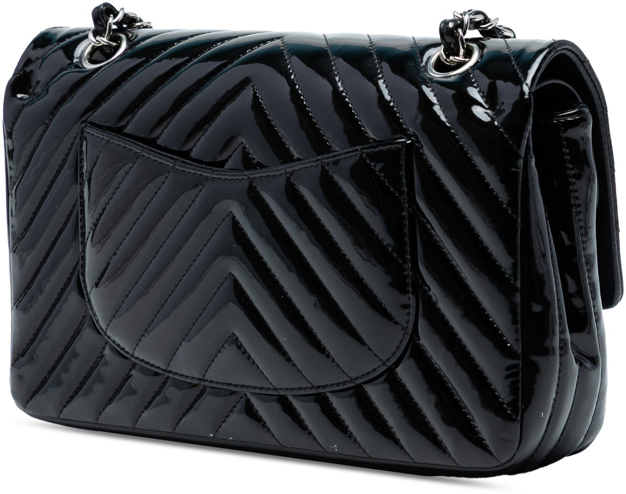 Chanel Medium Classic Chevron Patent Double Flap Blauw