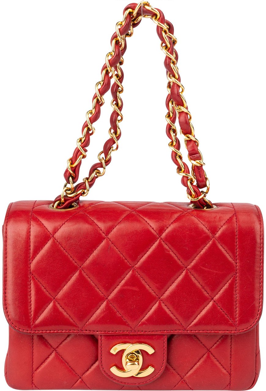 Chanel Chanel Quilted Lambskin 24K Gold Single Flap Shoulder Bag Rood