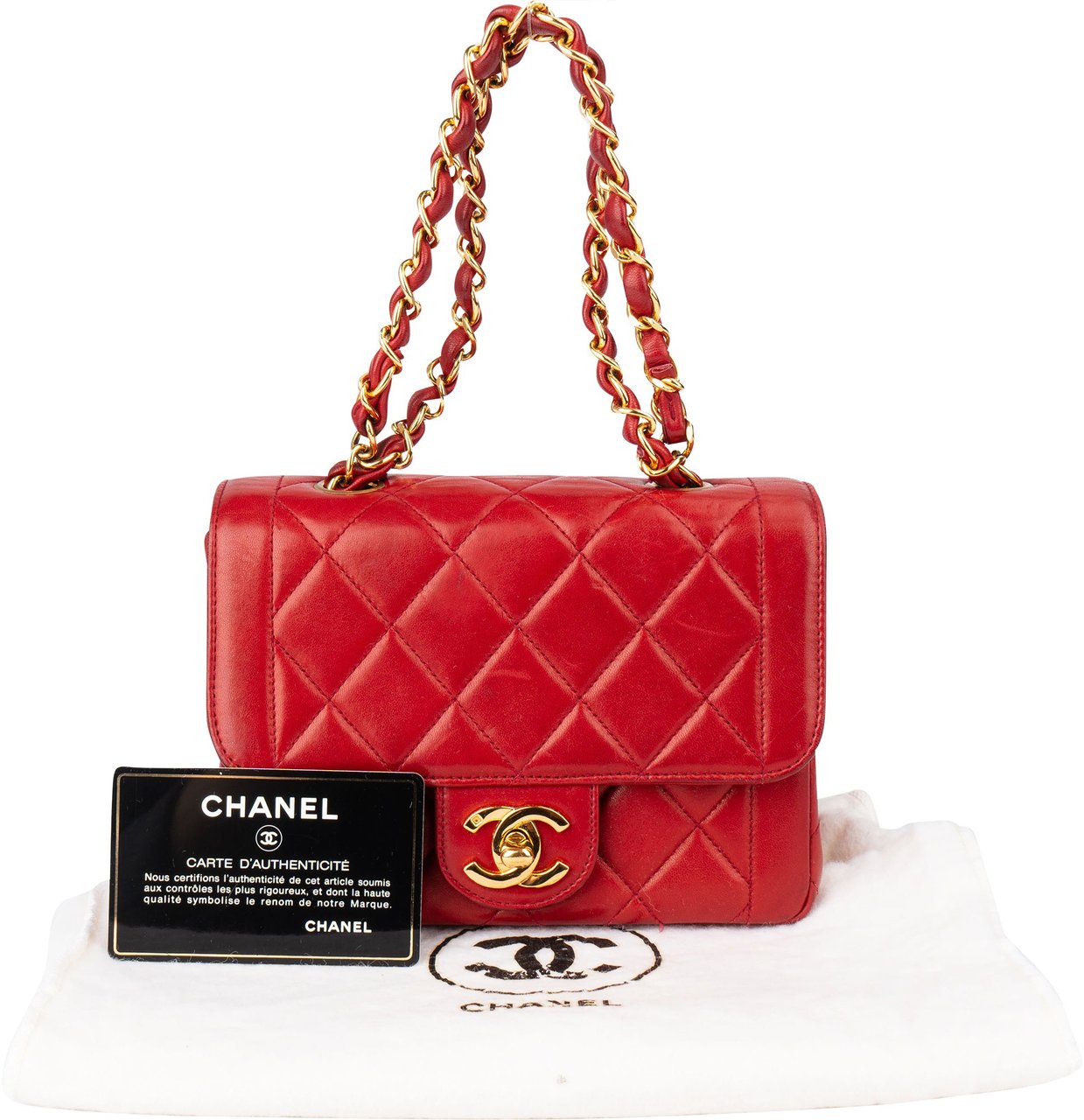 Chanel Chanel Quilted Lambskin 24K Gold Single Flap Shoulder Bag Rood