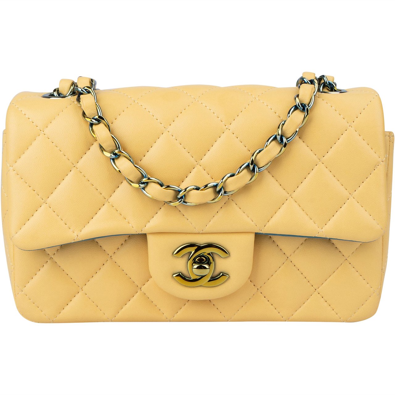 Chanel Chanel Quilted Lambskin Single Flap Crossbody Bag Geel