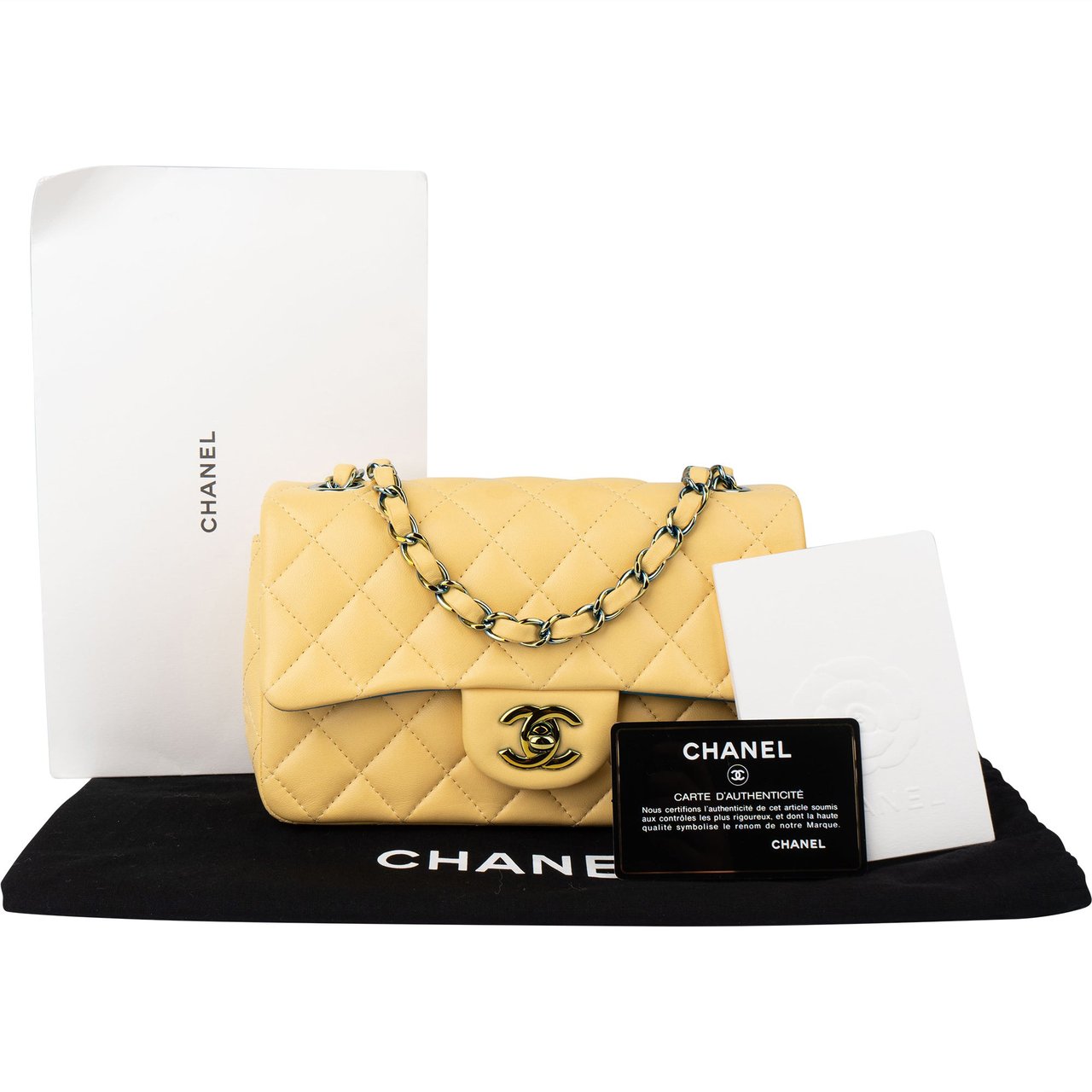 Chanel Chanel Quilted Lambskin Single Flap Crossbody Bag Geel