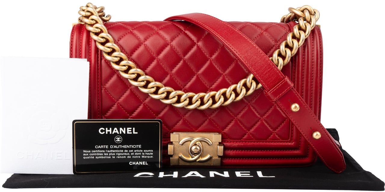Chanel Chanel Quilted Lambskin Boy Single Flap Crossbody Bag Rood