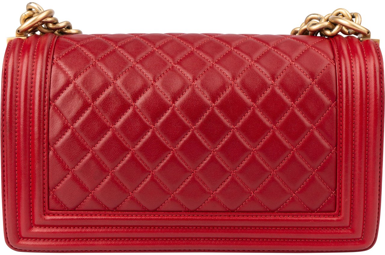 Chanel Chanel Quilted Lambskin Boy Single Flap Crossbody Bag Rood