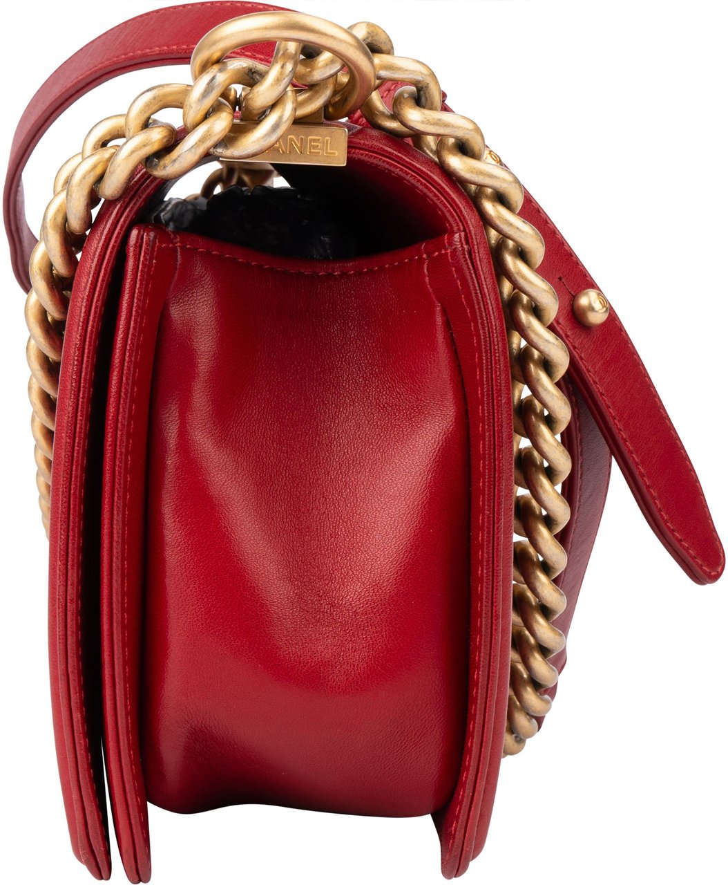 Chanel Chanel Quilted Lambskin Boy Single Flap Crossbody Bag Rood