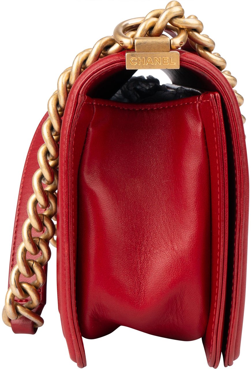 Chanel Chanel Quilted Lambskin Boy Single Flap Crossbody Bag Rood