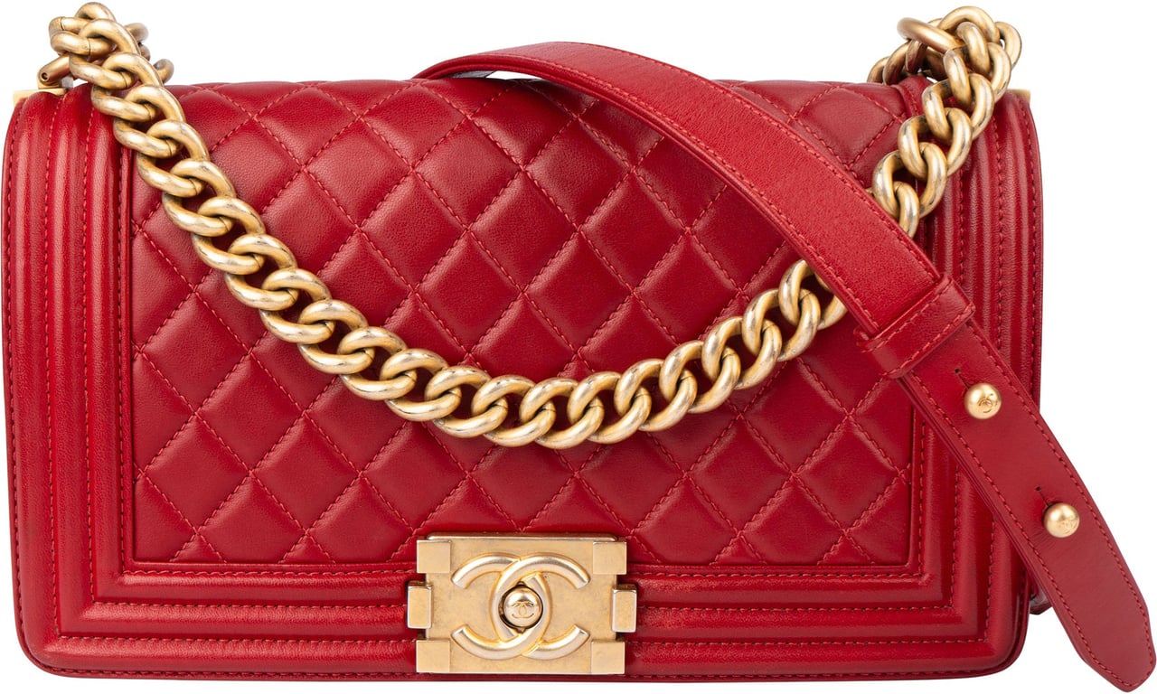 Chanel Chanel Quilted Lambskin Boy Single Flap Crossbody Bag Rood