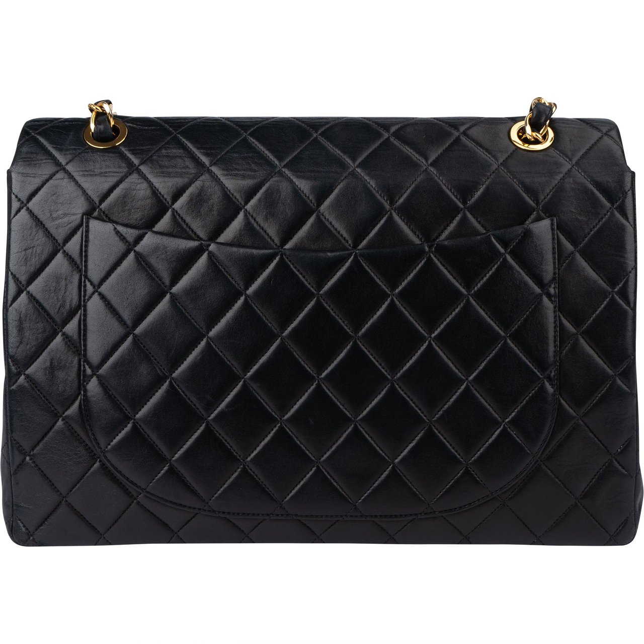Chanel Chanel Quilted Lambskin 24K Gold Maxi Single Flap Crossbody Bag Zwart