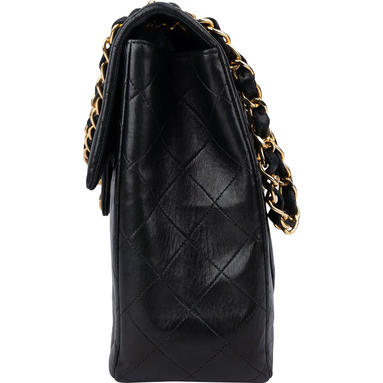 Chanel Chanel Quilted Lambskin 24K Gold Maxi Single Flap Crossbody Bag Zwart