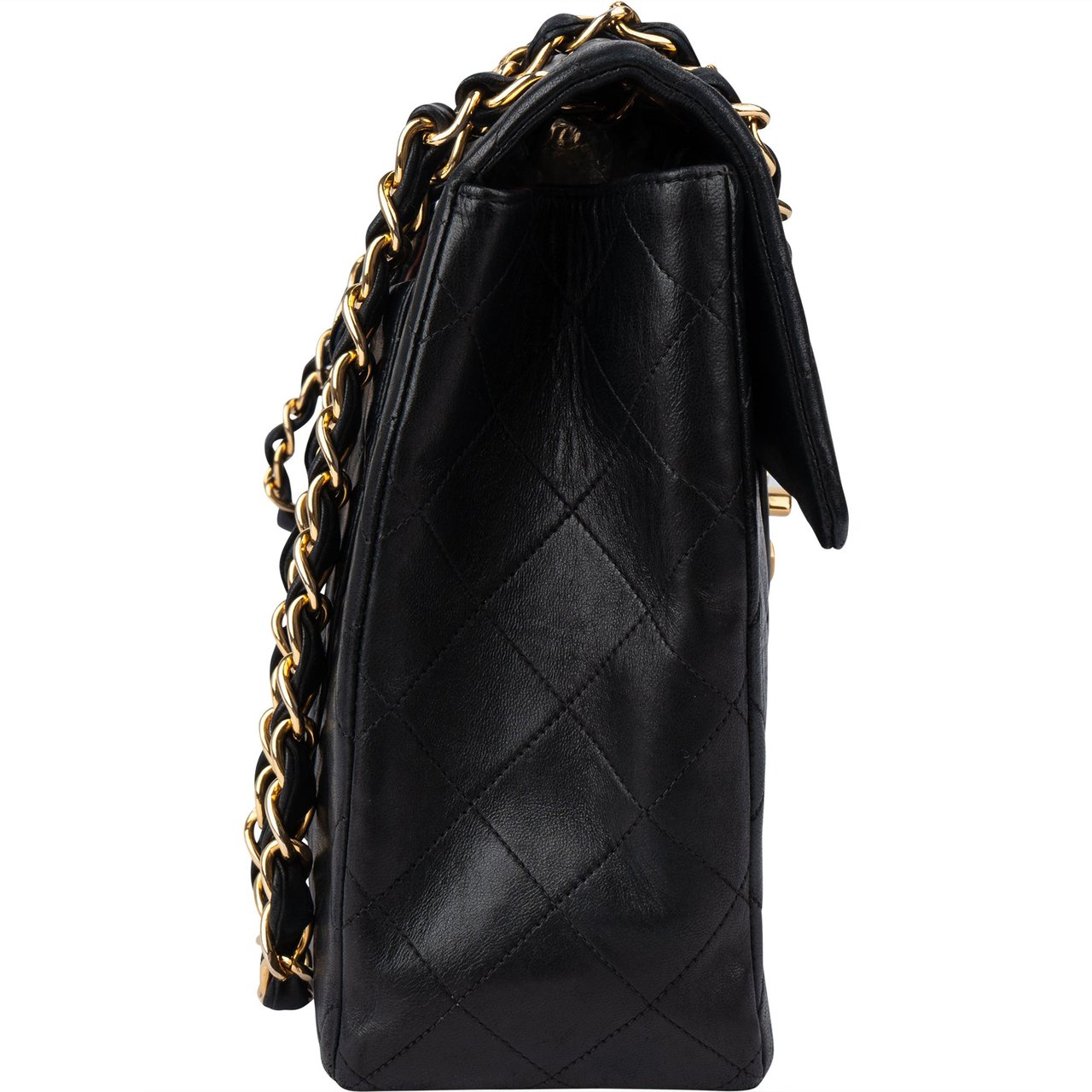 Chanel Chanel Quilted Lambskin 24K Gold Maxi Single Flap Crossbody Bag Zwart