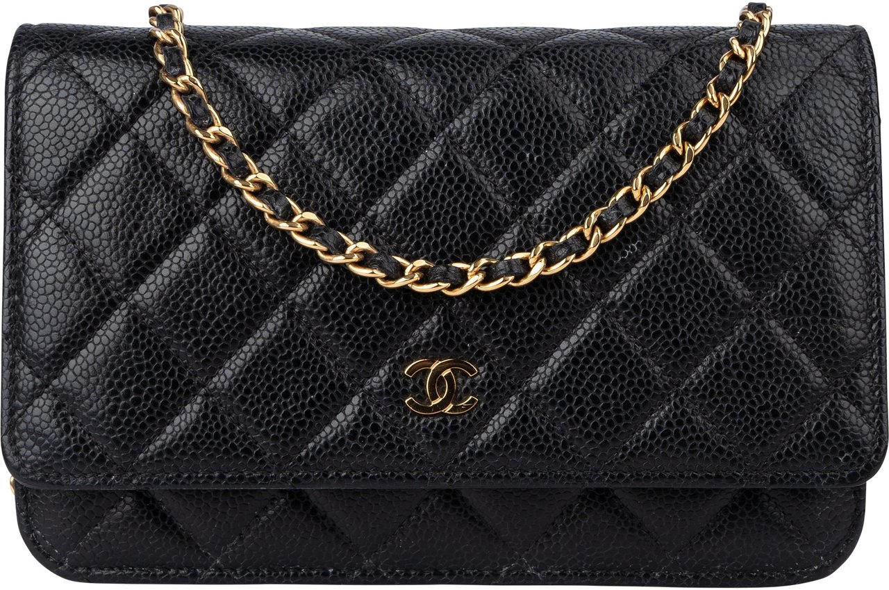 Chanel Chanel Quilted Caviar Leather Wallet On Chain Crossbody Bag Zwart