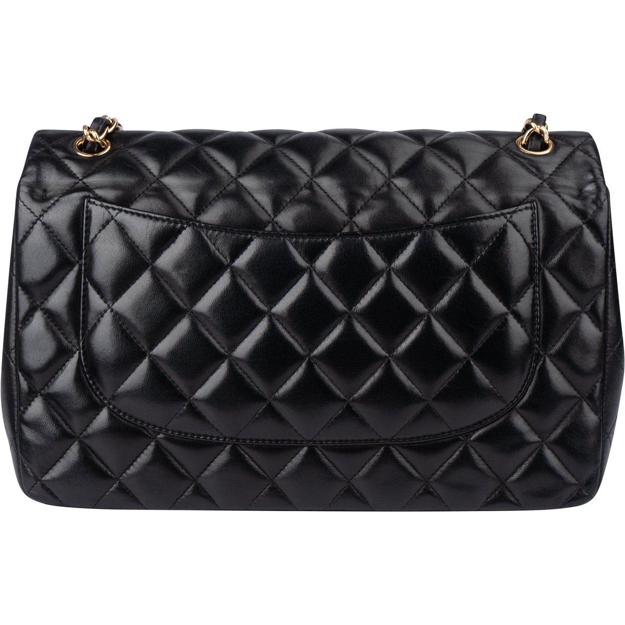 Chanel Chanel Quilted Lambskin 24K Gold Jumbo Double Flap Crossbody Bag Zwart