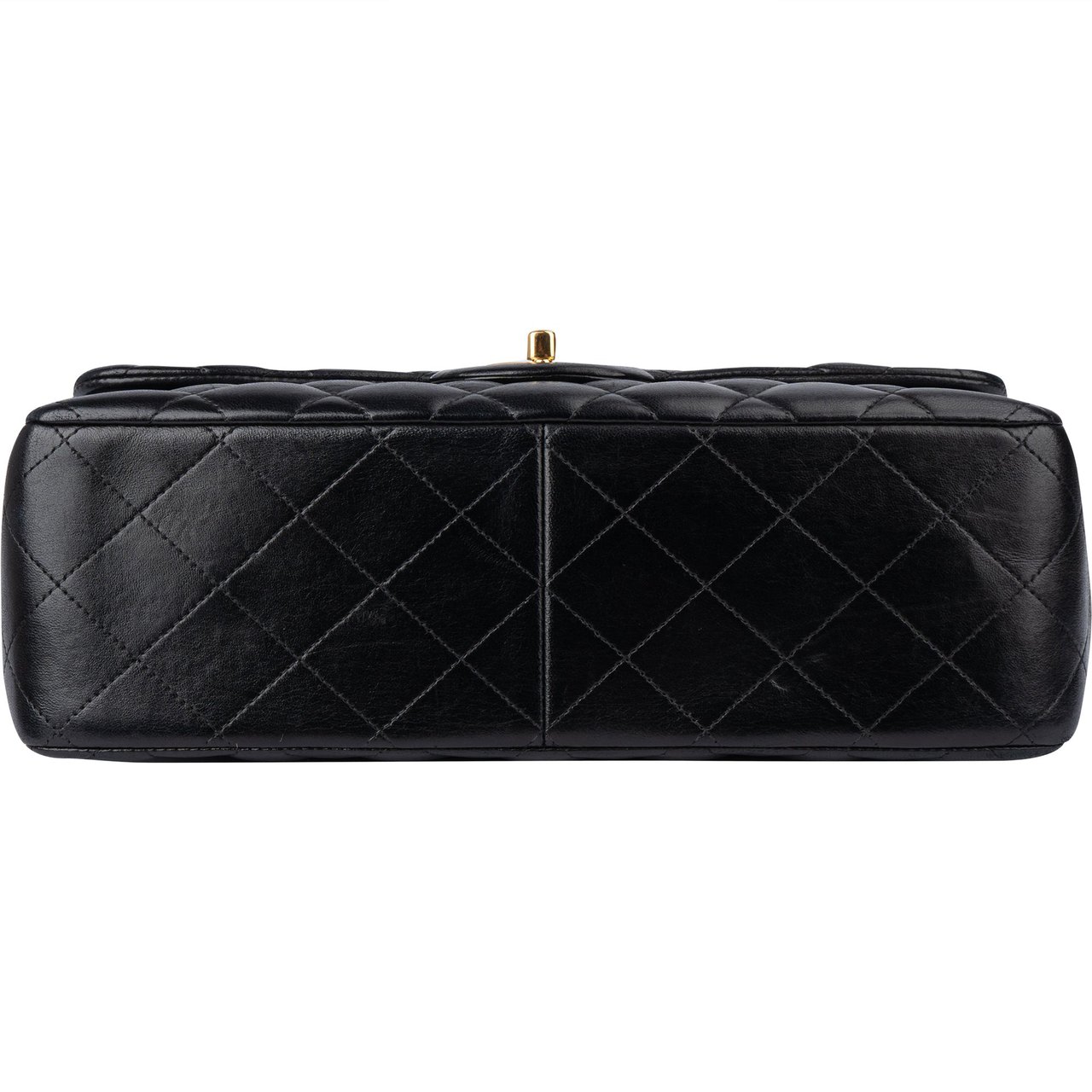 Chanel Chanel Quilted Lambskin 24K Gold Jumbo Double Flap Crossbody Bag Zwart