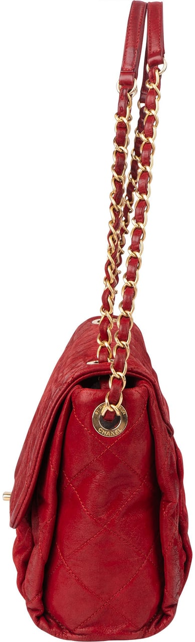 Chanel Chanel Quilted Iridescent Calfskin Single Flap Shoulder Bag Rood