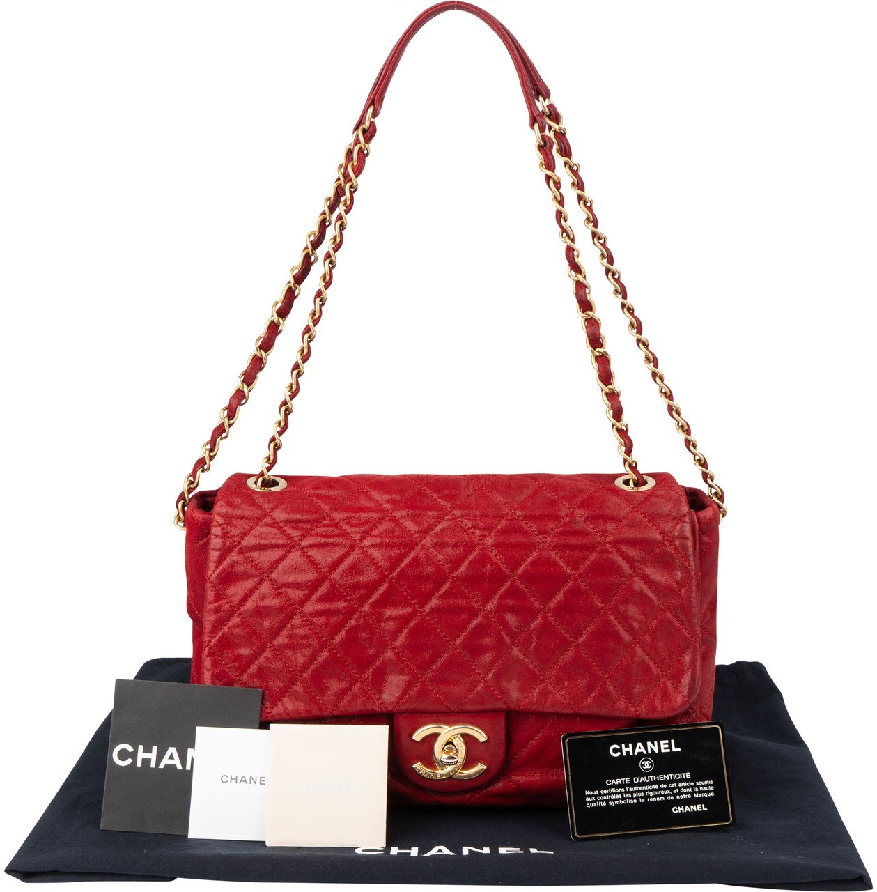 Chanel Chanel Quilted Iridescent Calfskin Single Flap Shoulder Bag Rood