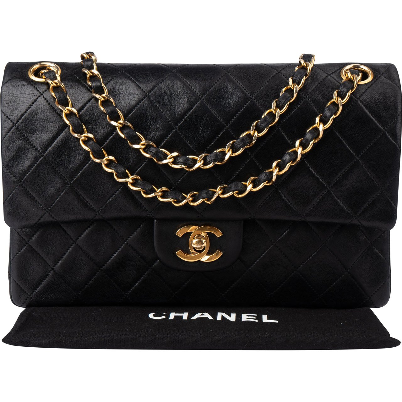 Chanel Chanel Quilted Lambskin 24K Gold Medium Double Flap Shoulder Bag Zwart