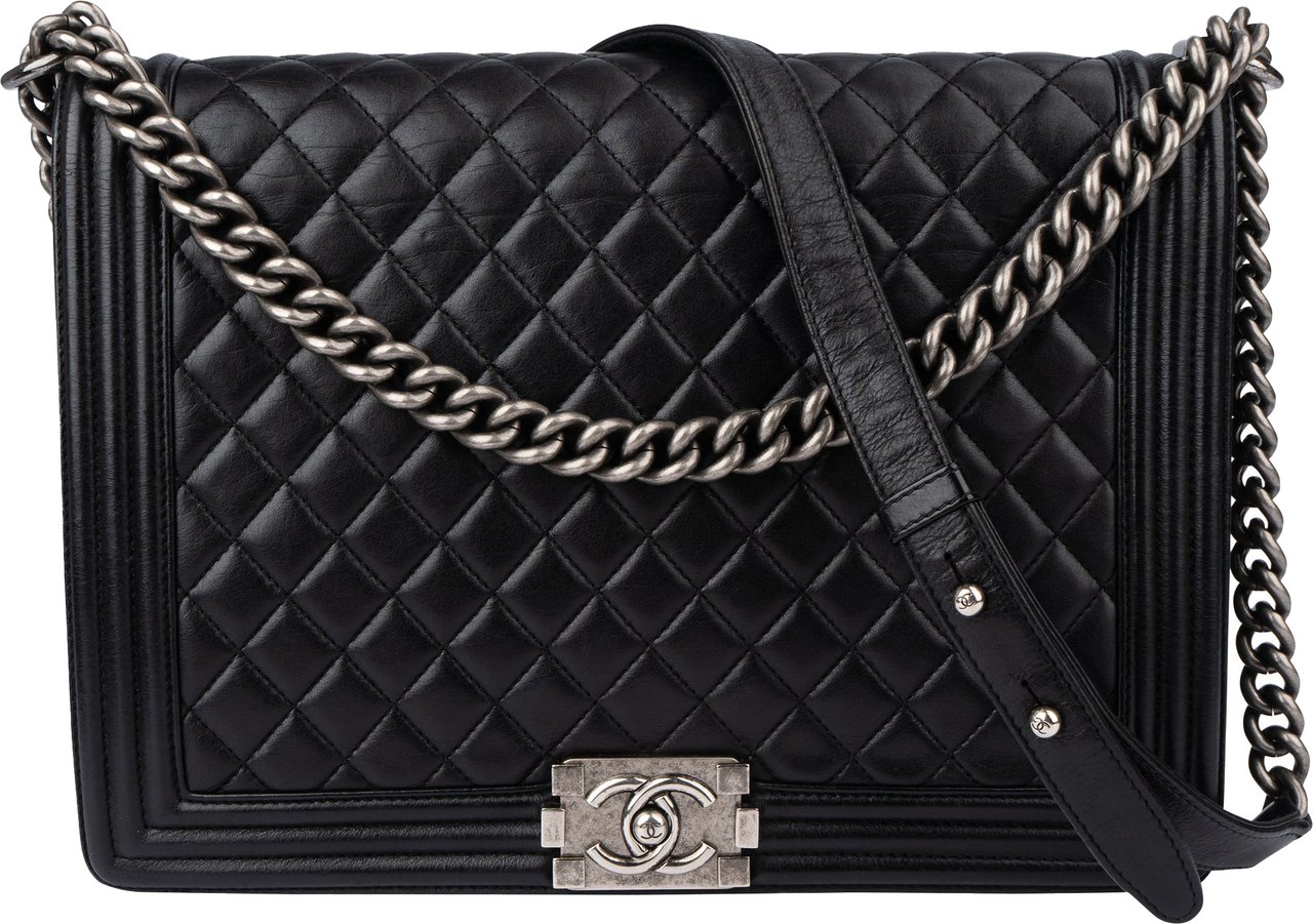 Chanel Chanel Quilted Lambskin Boy Single Flap Crossbody Bag Zwart
