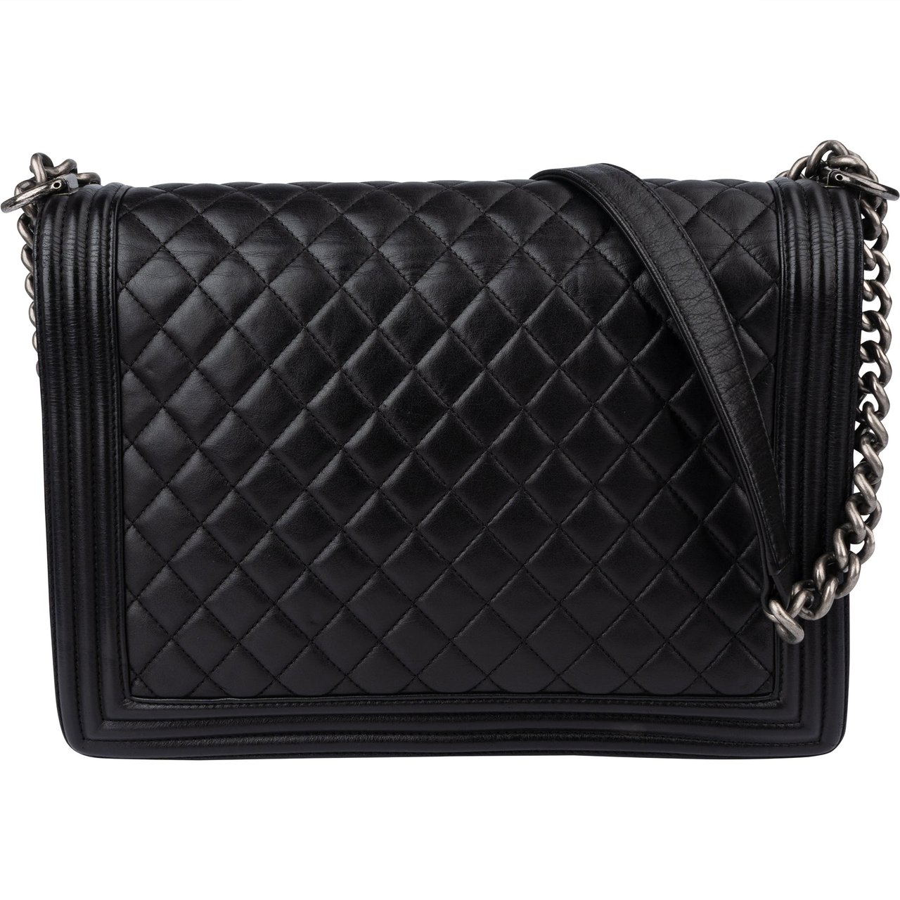 Chanel Chanel Quilted Lambskin Boy Single Flap Crossbody Bag Zwart