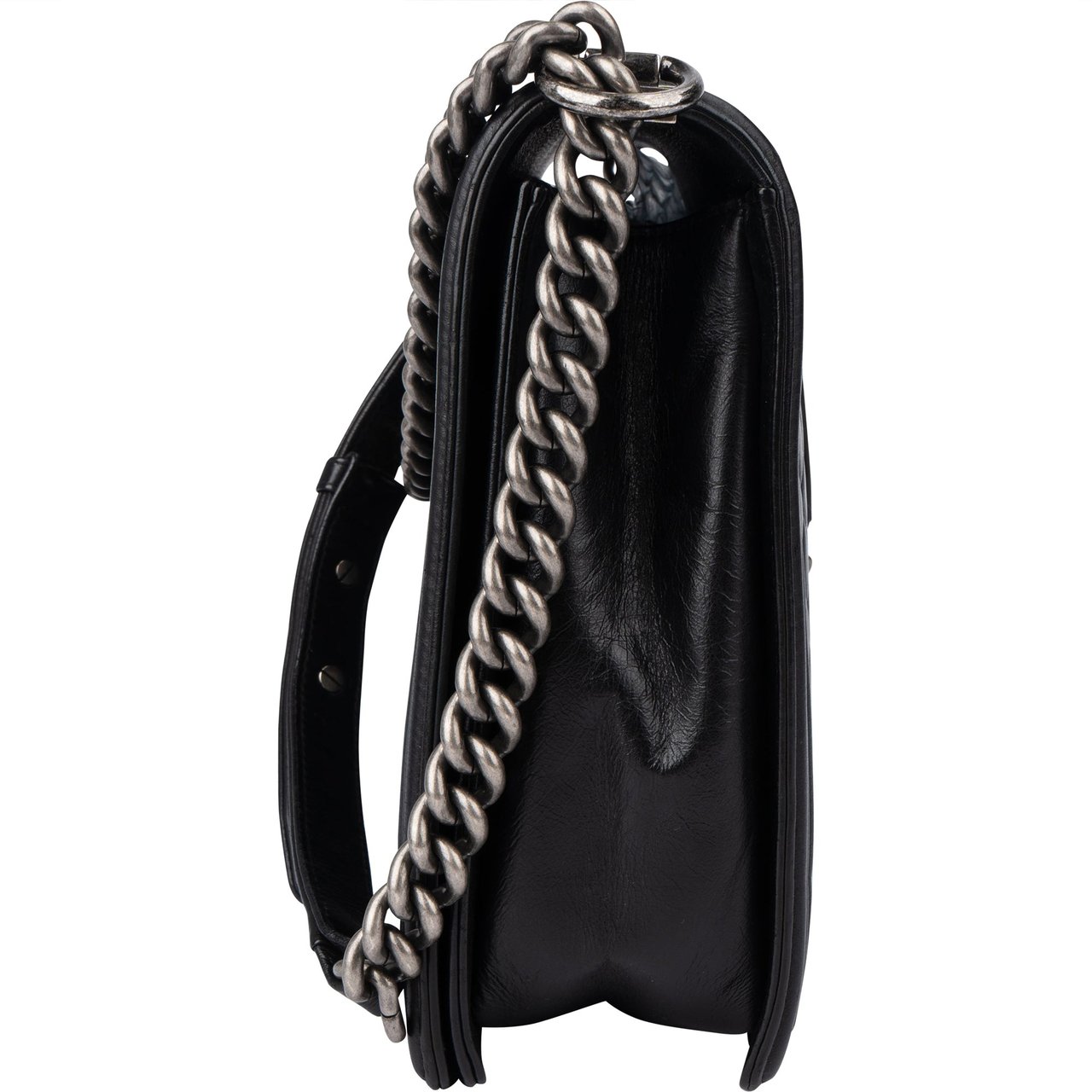 Chanel Chanel Quilted Lambskin Boy Single Flap Crossbody Bag Zwart