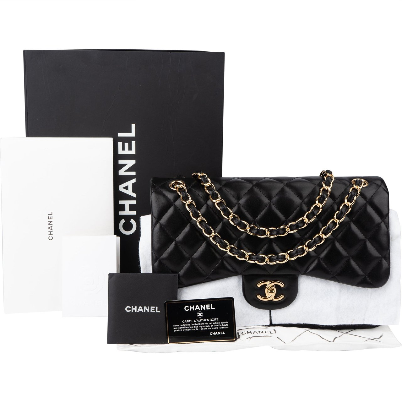 Chanel Chanel Quilted Lambskin Jumbo Double Flap Crossbody Bag Zwart