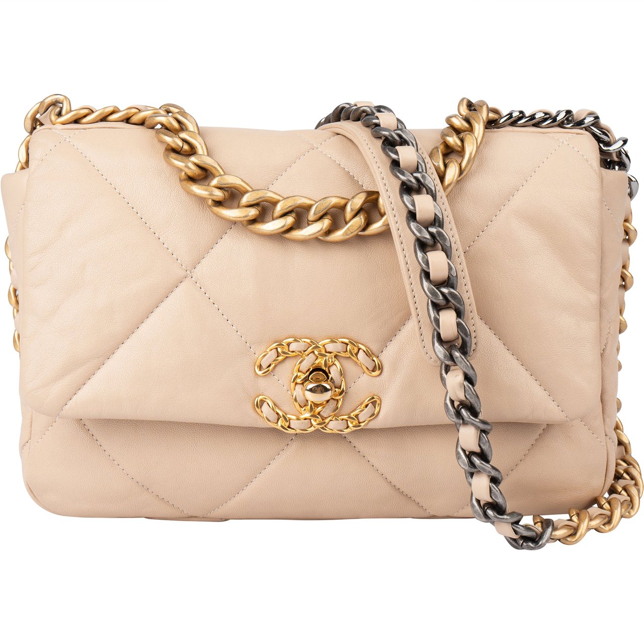 Chanel Chanel 19 Quilted Lambskin Single Flap Crossbody Bag Beige
