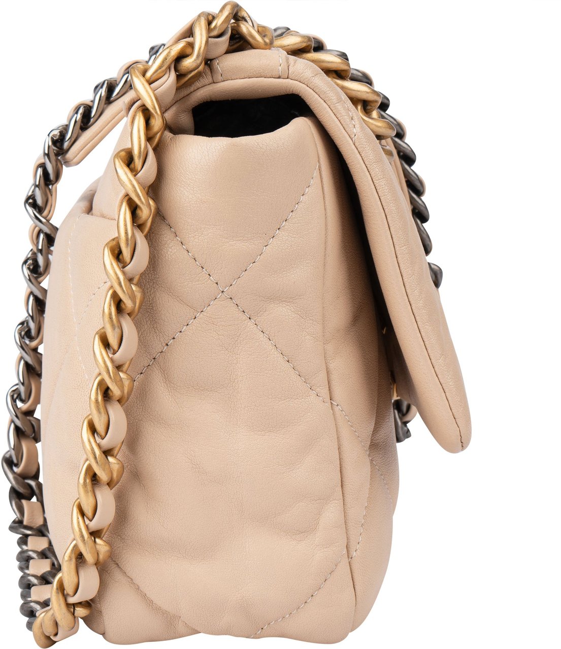 Chanel Chanel 19 Quilted Lambskin Single Flap Crossbody Bag Beige