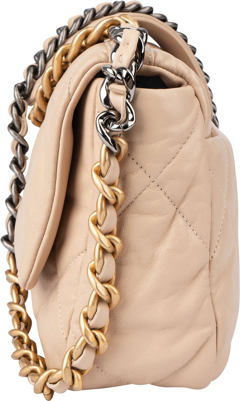 Chanel Chanel 19 Quilted Lambskin Single Flap Crossbody Bag Beige